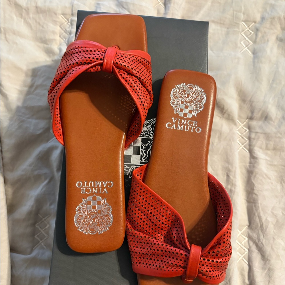 Vince Camuto Red Perforated Slide Sandals